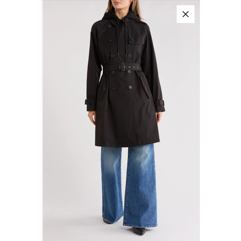 Rebecca Minkoff Water Repellent Trench Coat Removable Bib Hoodie Blk XS NEW $298